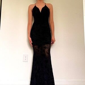 Velvet Burnout Mesh Maxi Dress